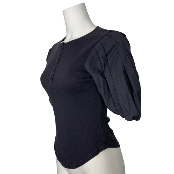 Ulla Johnson Kara Puff Sleeve Ribbed Top Blouse S Periscope Henley Quiet Luxury - Picture 3 of 14
